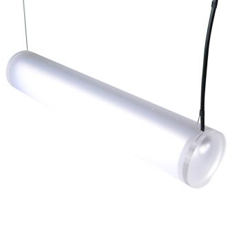FLiRD Basic XL, Dikke hanglamp met satine (mat) koker diameter 90mm stralingshoek 330 aan volledige lengte van bovenaf