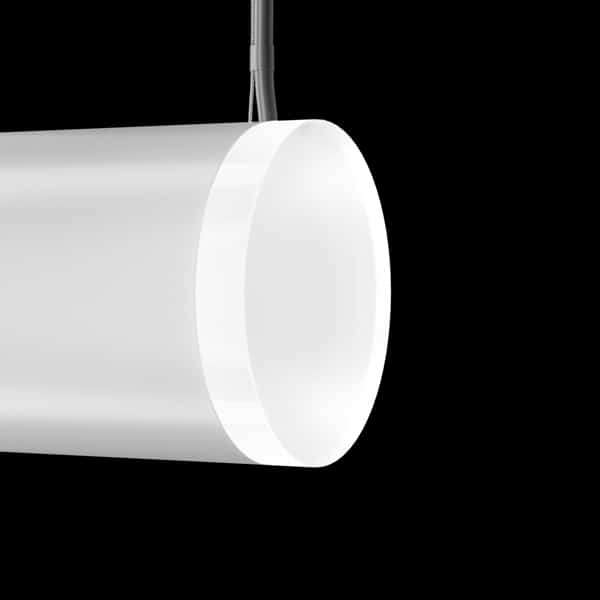 FLiRD Satijn -Excellent- een dimbaar industrieel hang LED buislamp verwerkt in een Ø40 mm tot aan Ø90 mm Satijn buis detail-voorkant